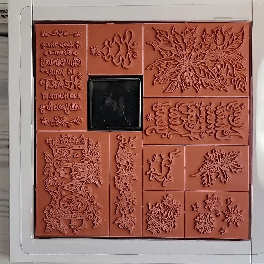 Holiday wishes rubber stamp set plus extra craft supplies bundle of 6 items